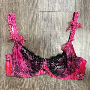 Aubade Hot Pink & Black Toile Mesh & Lace Unlined Bra - 34C Never Worn!
